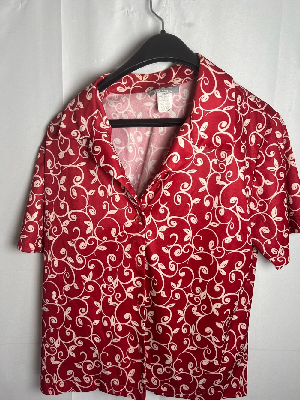 Blair Red and Cream Short-Sleeve Button Front Blouse